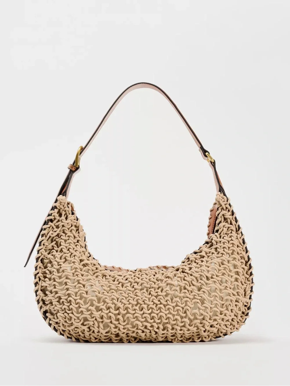 ZARA Braided Rope Shoulder Bag - Dark Tan